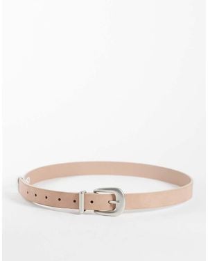 ASOS Skinny Belt With Curve Buckle And Metal Tip - Natural