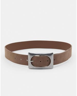 Pull&Bear Riem Met Vierkante Gesp - Bruin