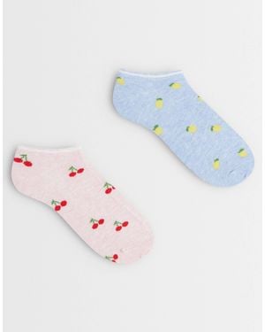 Accessorize – 2er-pack sneakersocken mit sommerlichem obstmotiv - Blau