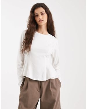 Miss Selfridge Peplum Detail Long Sleeve Tee - White