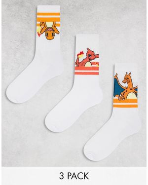 ASOS Pack De 3 Pares De Calcetines Deportivos Blancos Con Rayas Y Estampado De Pokémon Sunset De - Gris
