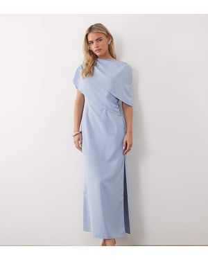 ASOS Asos Design Petite Fallen Shoulder Midi Dress - Blue