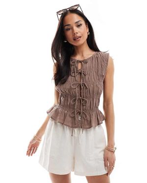 Stradivarius Ruched Tie Front Top - Brown
