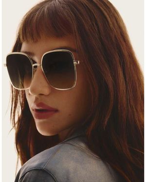Quay Gafas De Sol Doradas Grandes Cuadradas De Estilo Años 70 De Metal Con Lentes Marrones 5Th Ave De Quay - Marrón