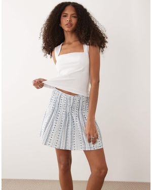 Mango Teen - mini-jupe d'ensemble imprimée à taille froncée - bleu - Blanc