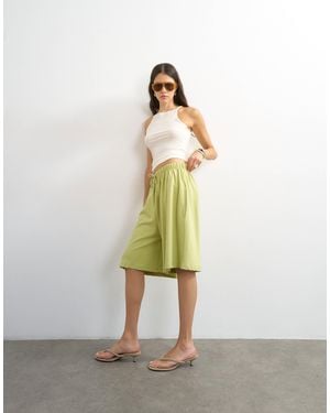 TOPSHOP Washed Long Line Tie Detail Shorts - Green