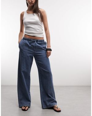 Noisy May Tie Waist Wide Leg Trouser - Blue