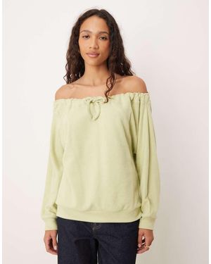 ASOS Supersoft Drawcord Off Shoulder Sweatshirt - Natural