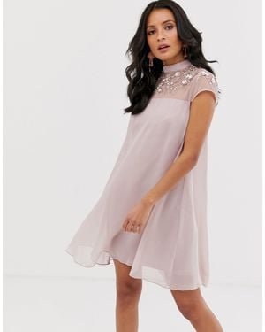 Lipsy embellished asymmetric hem swing dress deals