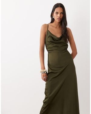 New Look Satin Cowl Neck Midi Dress - Green