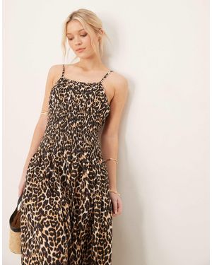 Iisla & Bird – longline-maxikleid für den strand mit raffung und leopardenmuster - Mehrfarbig