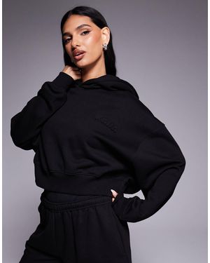 Kaiia Cotton Rich Bubble Embossed Logo Cropped Hoodie - Black