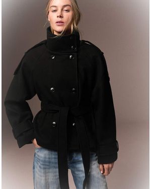 Bershka Trench Con Collo A Imbuto - Nero