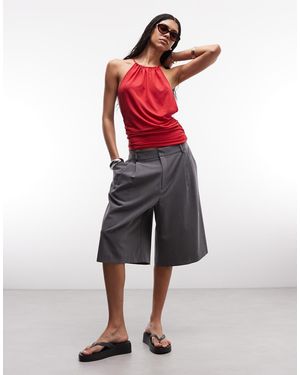 Weekday Ruched Halter Neck Top With Open Back - Red
