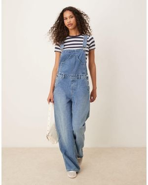 Mango Oversized Denim Dungarees - Blue