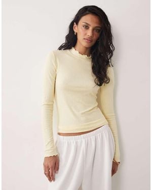 Jdy Lettuce Edge Long Sleeve Top - Natural