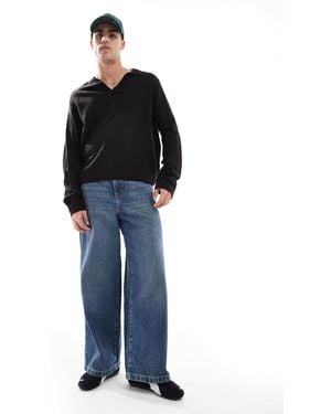 Another Influence V Neck Long Sleeve Polo Sweater - Black