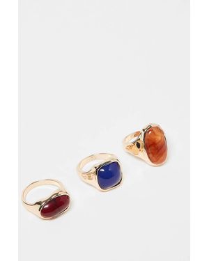 ASOS Set Van 3 Goudkleurige Ringen Met Gemengde Imitatiehalfedelstenen - Wit