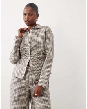 The Frolic Exclusive Cinch Tie Waist Long Sleeve Shirt - Gray