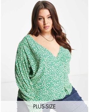 Mango Curve V Neck Blouse - Green