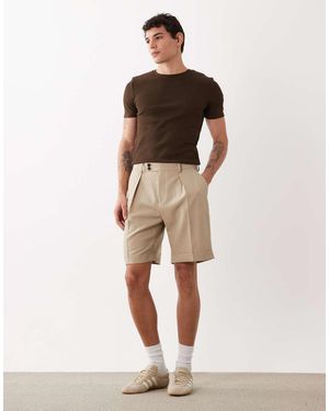 ASOS Premium 100% Wool Regular Fit Shorts - Natural