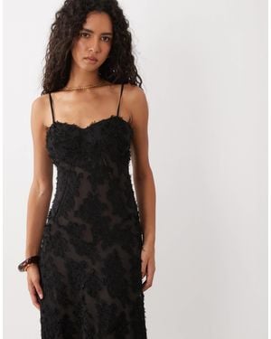 Mango Robe longue texturée à bretelles e - Noir