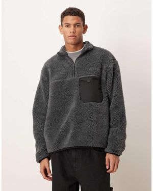 ASOS Relaxed Fleece Quarter Zip With Pocket - Grey