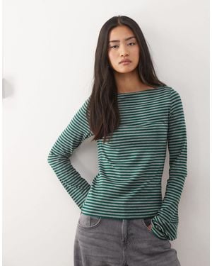 Weekday Annie Soft Boat Neck Long Sleeve Top - Green