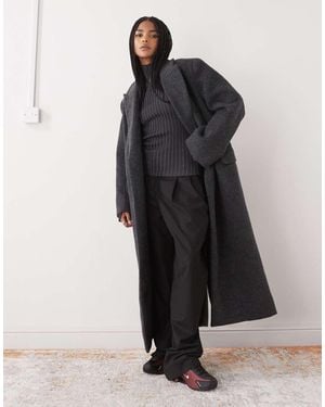 Weekday Logan Wool Blend Hairy Oversized Double Breasted Coat - Black