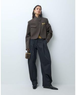 Monki Pleated Tailored Barrel Trousers - Black