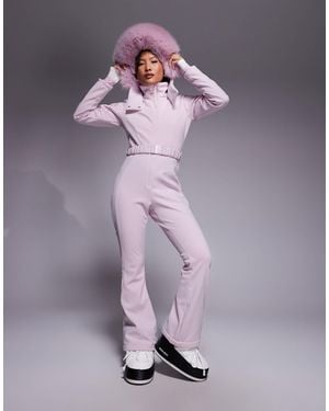 ASOS 4505 Ski & Snow Asos 4505 Petite Ski Soft Shell Belted Ski Suit With Slim Kick Leg And Faux Fur Hood - Purple