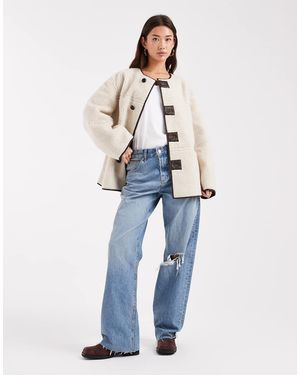 Pieces Reversible Teddy And Faux Leather Jacket - Blue