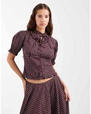 Daisy Street Puff Sleeve Collar Ruffle Blouse - Purple