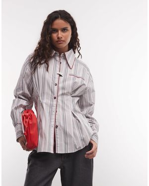 Muse Assembly Western Balloon Sleeve Sinched Waist Stripe Shirt-multi - Multicolour
