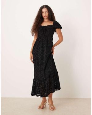 Lovedrobe Floral Velvet Square Neck Midaxi Dress - Black