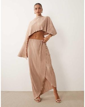 ASOS Falda Midi Plisada Estilo Pareo Con Diseño Cruzado (Parte De Un Conjunto)-Neutro