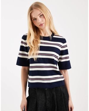 Vero Moda Boxy Knitted Short Sleeve T-shirt - Blue