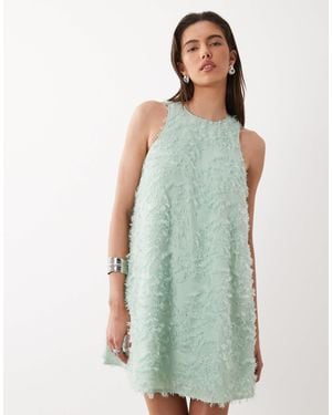 Y.A.S Textured Racer Neck Mini Dress - Green