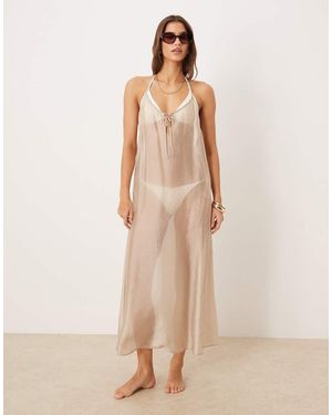 Calvin Klein Sheer Midi Dress - Natural