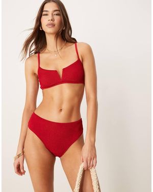 Free Society Slip Bikini A Vita Alta Stropicciati Ciliegia - Rosso