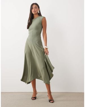 ASOS Hybrid Midi Dress With Asymmetric Drop Waist - Green