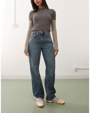 Weekday Resolute - jean stretch droit à taille haute - délavé - Bleu