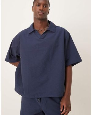 ASOS Polo De Corte Cuadrado Extragrande De Tejido Texturizado De (Parte De Un Conjunto) - Azul