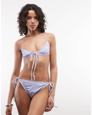 Daisy Street Ruffle Crinkle Tie Front Bikini Top And Tie Side Bottoms - White