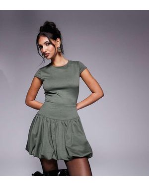 Kaiia Exclusive Ponte Puff Ball Cap Sleeve Mini Dress - Green