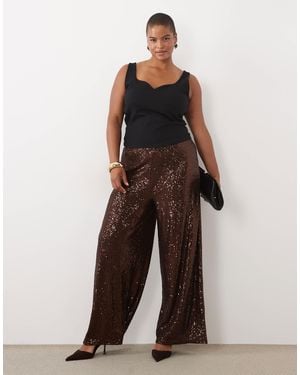 ASOS Asos design curve pantalon large entièrement orné - Marron