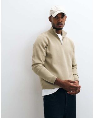ASOS Relaxed Compact Knitted Half Zip Jumper - Natural