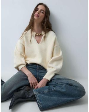 ASOS Gebreide Trui Met Goudkleurige Metalen Bies - Grijs