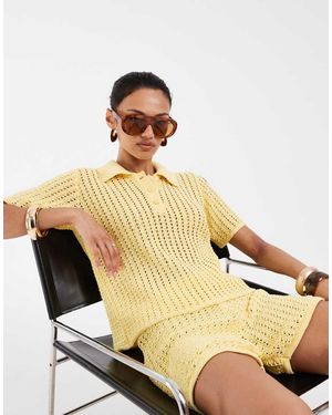 ASOS Knit Crochet Polo Top - Metallic