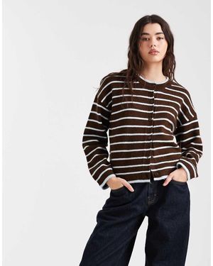 New Look Stripe Crew Neck Cardigan - Black